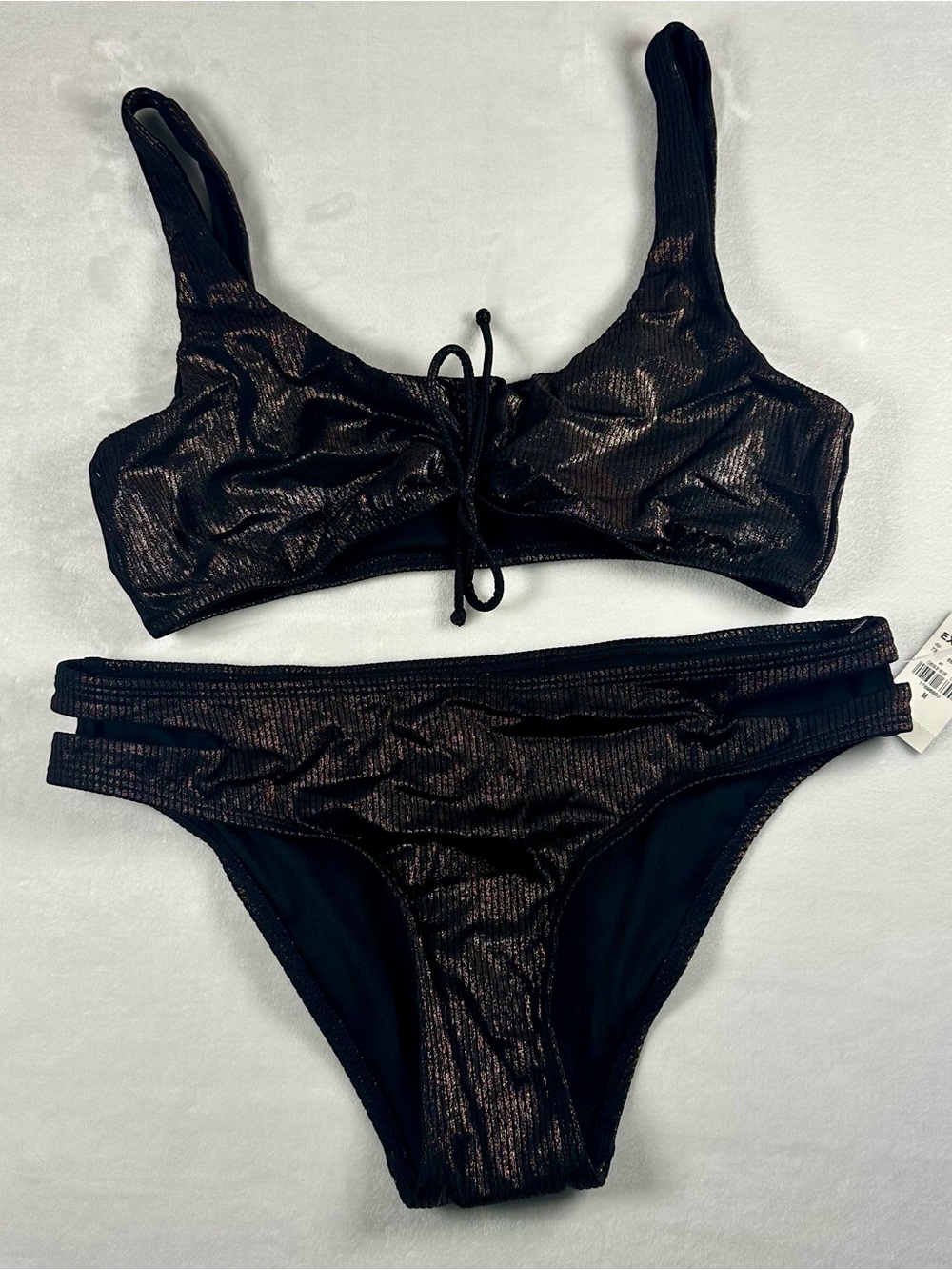 Shimmery Black and Bronze Y2K Women's Two-Piece Bikini Set